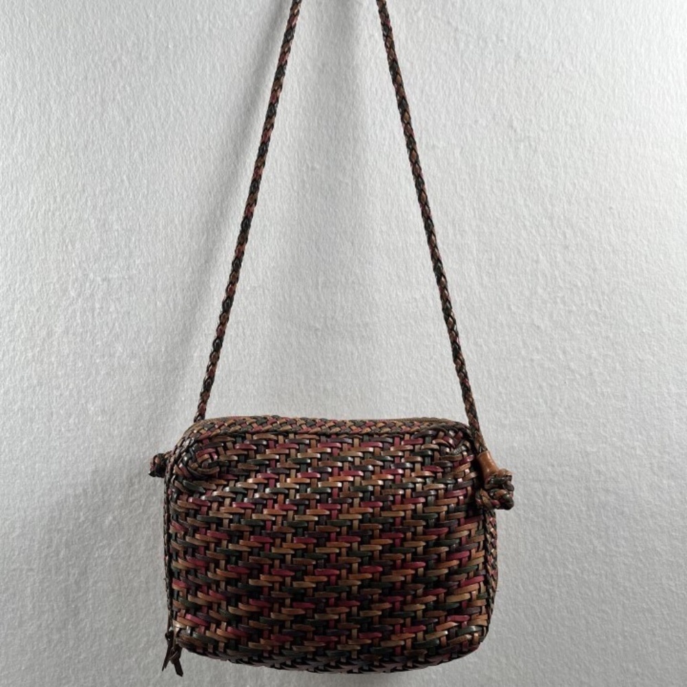 VTG Genuine Leather Shoulder Bag Tote Woven Braided Straps Axiom Made in Brazil